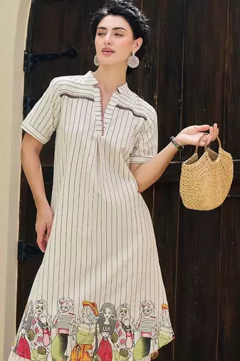 Women Striped Regular Pure Cotton Kurta with Trousers