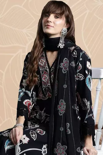 Women Floral Printed Regular Pure Cotton Kurta with Trousers & With Dupatta