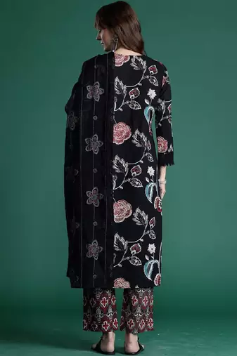 Women Floral Printed Regular Pure Cotton Kurta with Trousers & With Dupatta