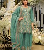 Women Ethnic Motifs Embroidered Regular Sequinned Kurta with Sharara & With Dupatta