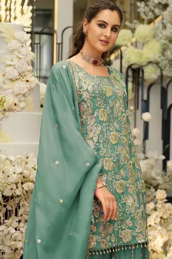 Women Ethnic Motifs Embroidered Regular Sequinned Kurta with Sharara & With Dupatta