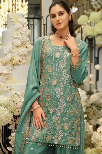 Women Ethnic Motifs Embroidered Regular Sequinned Kurta with Sharara & With Dupatta