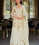 Women Floral Embroidered Regular Beads and Stones Kurta with Sharara & With Dupatta