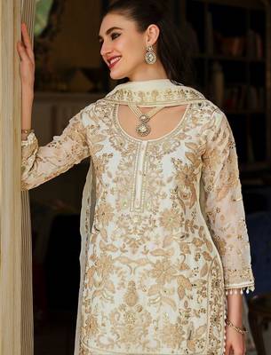 Women Floral Embroidered Regular Beads and Stones Kurta with Sharara & With Dupatta 3