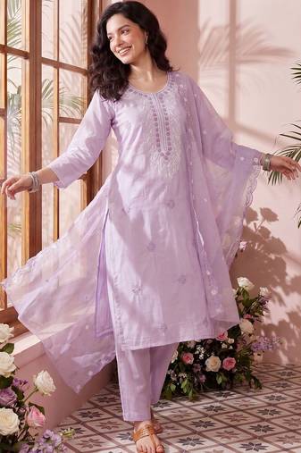 Women Ethnic Motifs Embroidered Regular Chikankari Kurta with Trousers & With Dupatta