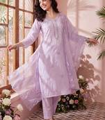 Women Ethnic Motifs Embroidered Regular Chikankari Kurta with Trousers & With Dupatta