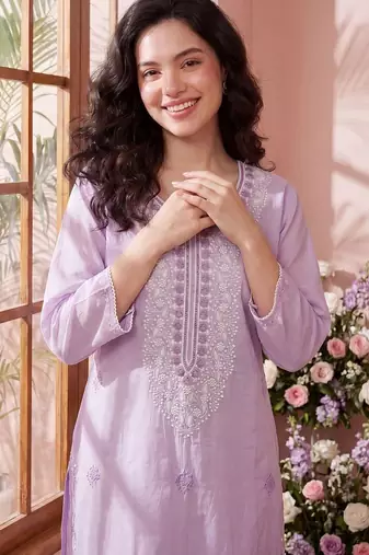 Women Ethnic Motifs Embroidered Regular Chikankari Kurta with Trousers & With Dupatta