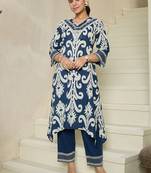 Floral Printed V-Neck Pure Cotton Kurta with Trousers
