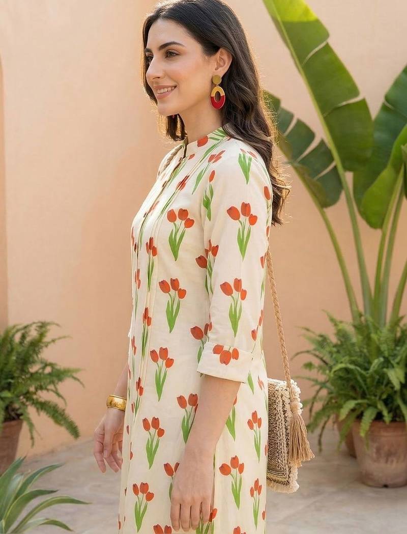 Women Floral Printed Regular Pure Cotton Kurta with Trousers