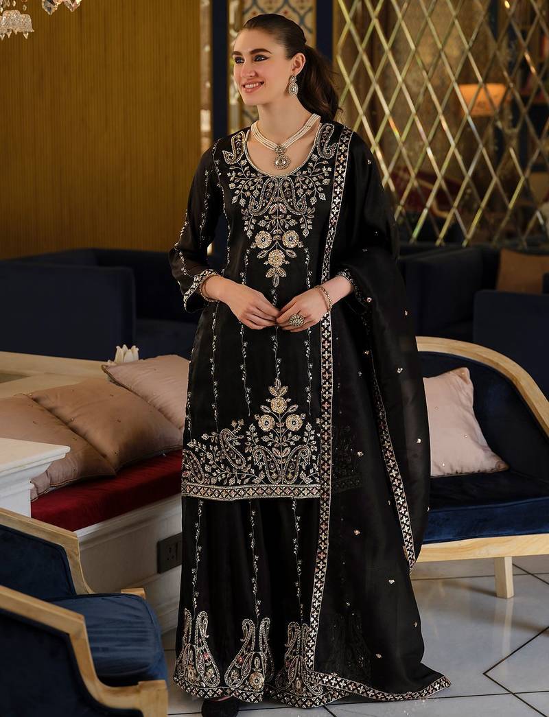 Women Paisley Embroidered Regular Beads and Stones Kurta with Palazzos & With Dupatta