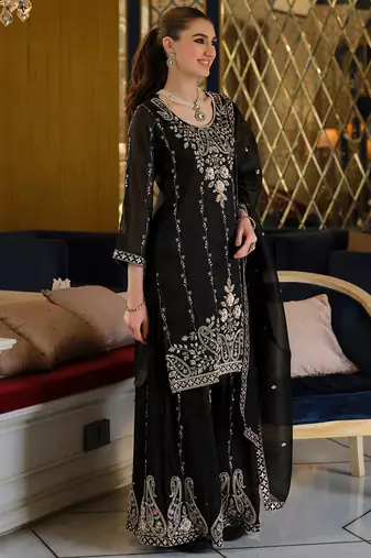 Women Paisley Embroidered Regular Beads and Stones Kurta with Palazzos & With Dupatta