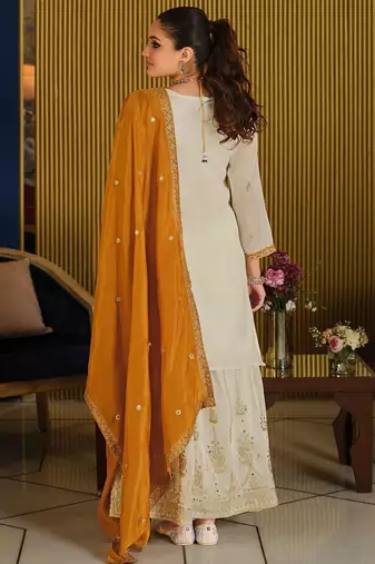Women Paisley Embroidered Regular Beads and Stones Kurta with Palazzos & With Dupatta