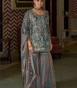 Women Floral Embroidered Regular Beads and Stones Kurta with Sharara & With Dupatta