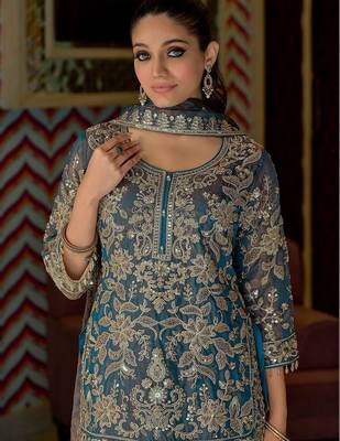 Women Floral Embroidered Regular Beads and Stones Kurta with Sharara & With Dupatta 2