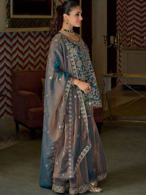Women Floral Embroidered Regular Beads and Stones Kurta with Sharara & With Dupatta 3