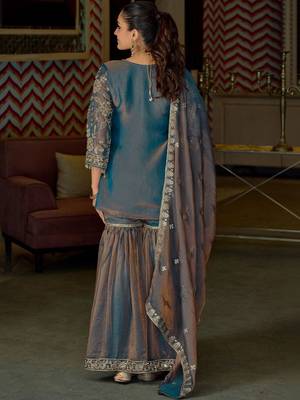 Women Floral Embroidered Regular Beads and Stones Kurta with Sharara & With Dupatta 4