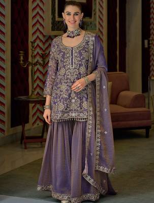Women Floral Embroidered Regular Beads and Stones Kurta with Sharara & With Dupatta 1