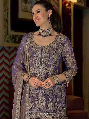 Women Floral Embroidered Regular Beads and Stones Kurta with Sharara & With Dupatta 2