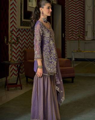 Women Floral Embroidered Regular Beads and Stones Kurta with Sharara & With Dupatta 4