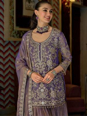 Women Floral Embroidered Regular Beads and Stones Kurta with Sharara & With Dupatta 5