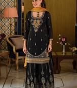 Black Embroidered Straight Kurta Palazzos Dupatta Set