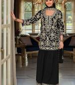 Women Floral Embroidered Regular Thread Work Kurta with Sharara & With Dupatta