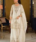 Women Ethnic Motifs Embroidered Regular Thread Work Kurta with Sharara & With Dupatta