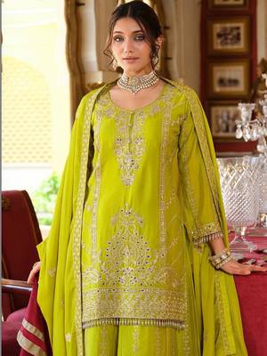 Women Ethnic Motifs Embroidered Regular Thread Work Kurta with Sharara & With Dupatta 1