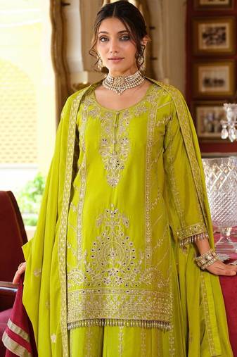 Women Ethnic Motifs Embroidered Regular Thread Work Kurta with Sharara & With Dupatta