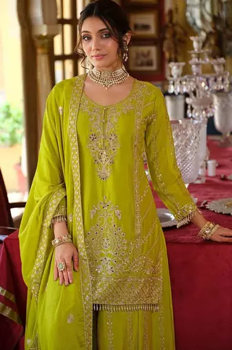 Women Ethnic Motifs Embroidered Regular Thread Work Kurta with Sharara & With Dupatta