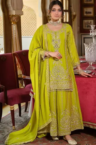 Women Ethnic Motifs Embroidered Regular Thread Work Kurta with Sharara & With Dupatta