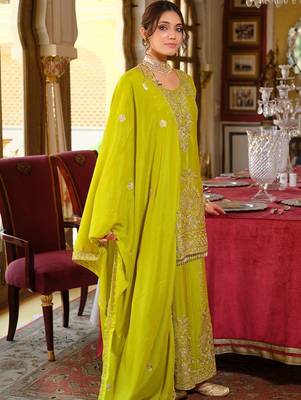 Women Ethnic Motifs Embroidered Regular Thread Work Kurta with Sharara & With Dupatta 7