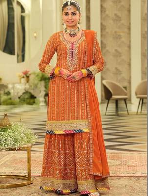 Women Ethnic Motifs Embroidered Regular Sequinned Kurta with Sharara & With Dupatta 1