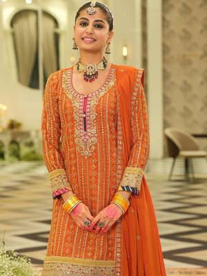 Women Ethnic Motifs Embroidered Regular Sequinned Kurta with Sharara & With Dupatta 2