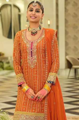 Women Ethnic Motifs Embroidered Regular Sequinned Kurta with Sharara & With Dupatta