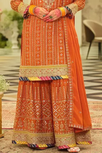Women Ethnic Motifs Embroidered Regular Sequinned Kurta with Sharara & With Dupatta