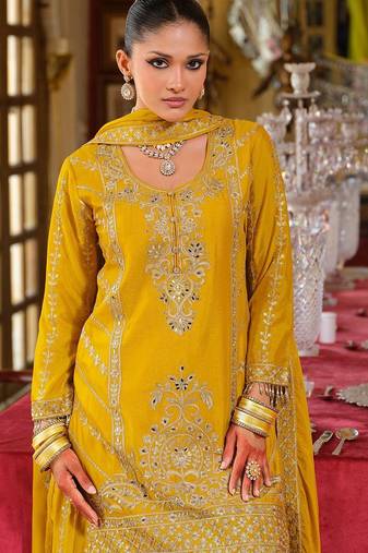 Women Ethnic Motifs Embroidered Regular Mirror Work Kurta with Palazzos & Dupatta