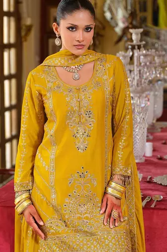 Women Ethnic Motifs Embroidered Regular Mirror Work Kurta with Palazzos & Dupatta