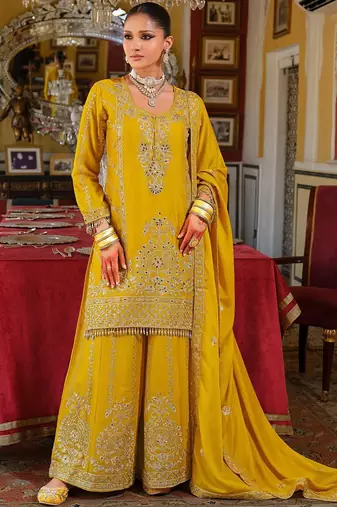 Women Ethnic Motifs Embroidered Regular Mirror Work Kurta with Palazzos & Dupatta