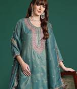 Ethnic Motifs Embroidered Sequinned Kurta with Palazzos & Dupatta
