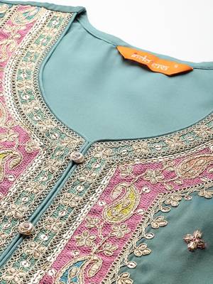 Ethnic Motifs Embroidered Sequinned Kurta with Palazzos & Dupatta 2