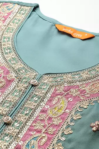 Ethnic Motifs Embroidered Sequinned Kurta with Palazzos & Dupatta