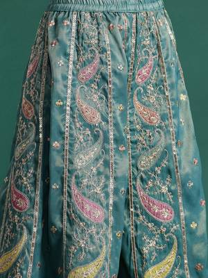 Ethnic Motifs Embroidered Sequinned Kurta with Palazzos & Dupatta 3