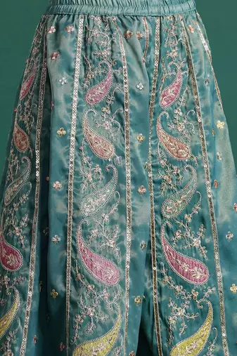 Ethnic Motifs Embroidered Sequinned Kurta with Palazzos & Dupatta