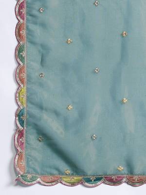 Ethnic Motifs Embroidered Sequinned Kurta with Palazzos & Dupatta 4