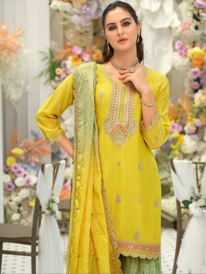 Women Ethnic Motifs Embroidered Regular Sequinned Kurta with Sharara & With Dupatta 2