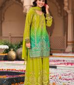 Women Ombre Embroidered Regular Mirror Work Kurta with Palazzos & With Dupatta