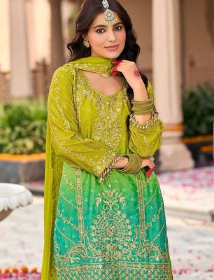 Women Ombre Embroidered Regular Mirror Work Kurta with Palazzos & With Dupatta 2