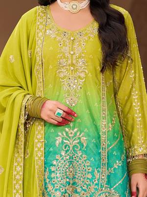 Women Ombre Embroidered Regular Mirror Work Kurta with Palazzos & With Dupatta 4