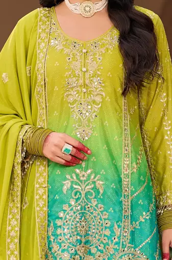 Women Ombre Embroidered Regular Mirror Work Kurta with Palazzos & With Dupatta